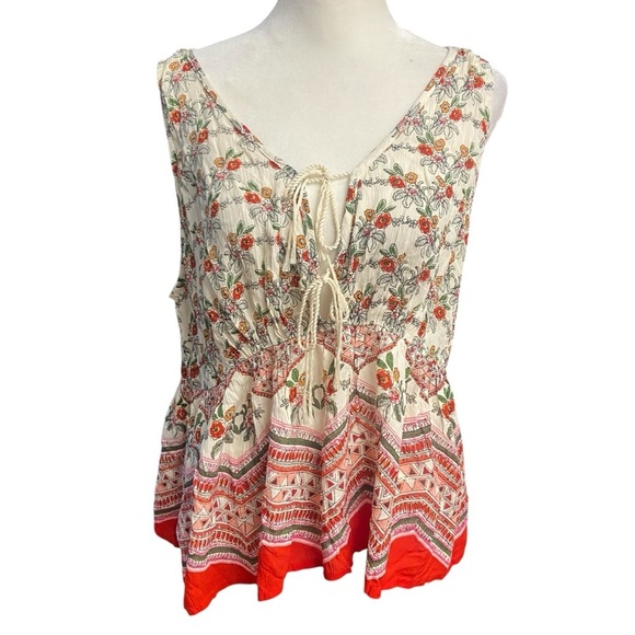 Anthropologie Patrons Of Peace Boho Floral Flowy Gauzy Top Size L Hippie Summer - Picture 8 of 10
